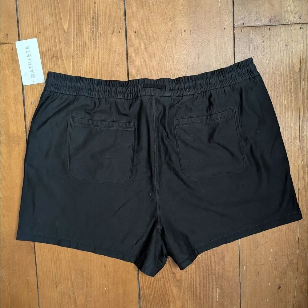 ATHLETA Women’s FARALLON Midi Short Black Pull On Drawstring Stretch sze 26 NWT